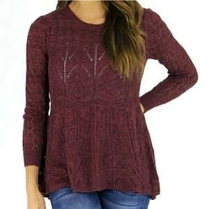 Grace & Lace M Peplum Pointelle Sweater Heathered